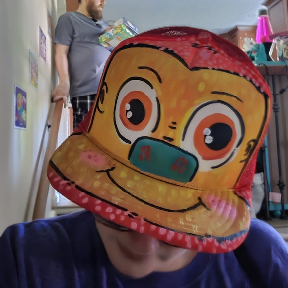 Colorful One Of A Kind Hand Painted Monkey Cap - Picture 3 of 5